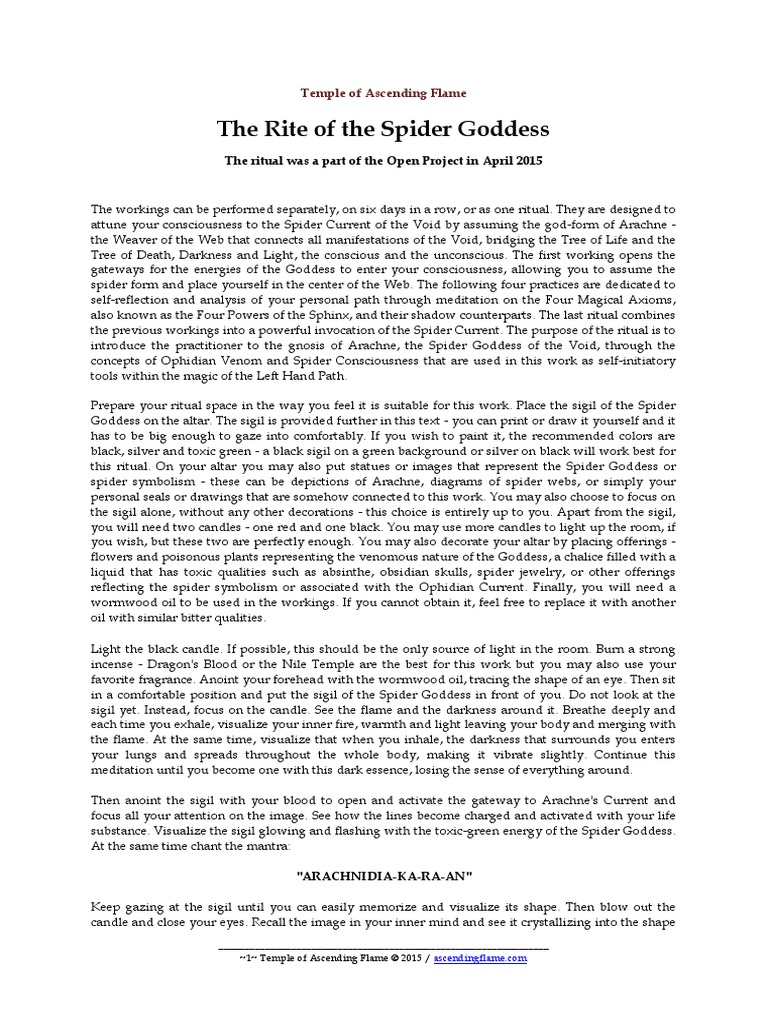 The Rite of The Spider Goddess | PDF | Magic (Paranormal) | Meditation