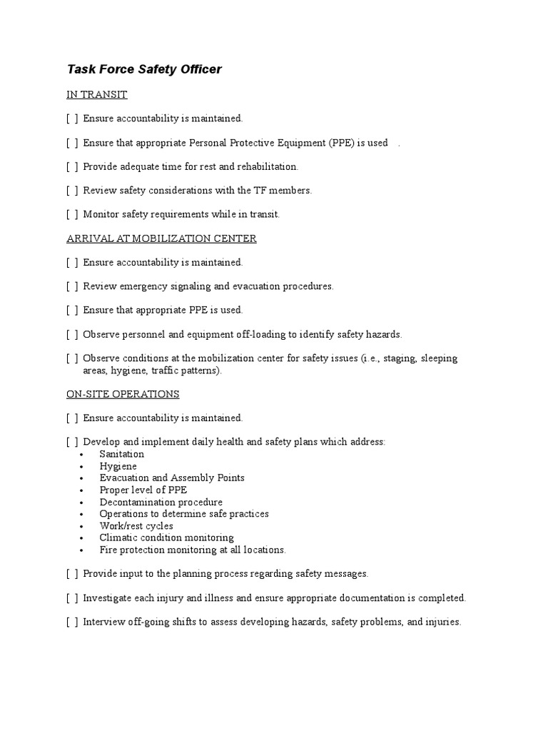 Task Force Safety Officer Guidelines | PDF | Business | Technology ...