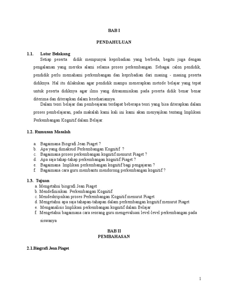 Teori Perkembangan Kognitif Menurut Piaget Pdf