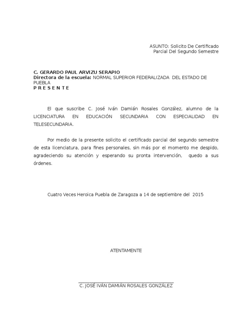 Solicitud de Certificado Parcial | PDF