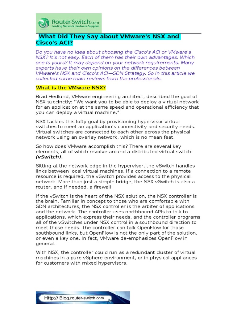 What Did They Say About VMware's NSX and Cisco's ACI | PDF | Computer ...