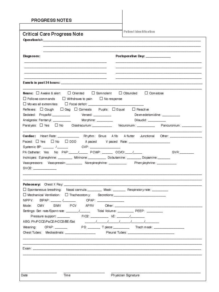 Icu Progress Note #22 In Nursing Home Physician Progress Note Template