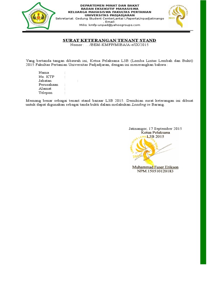 Surat Keterangan Tenant | PDF