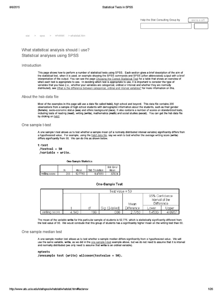 Statistical Tests in SPSS | PDF