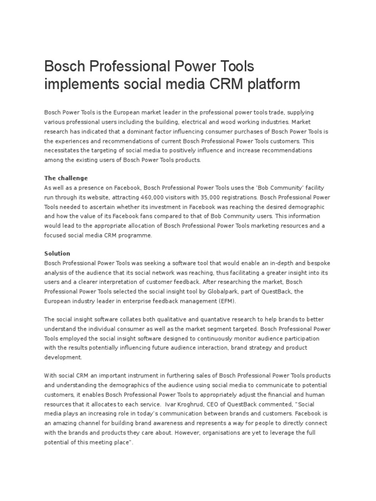 Bosch Professional Power Tools Implements Social Media CRM
