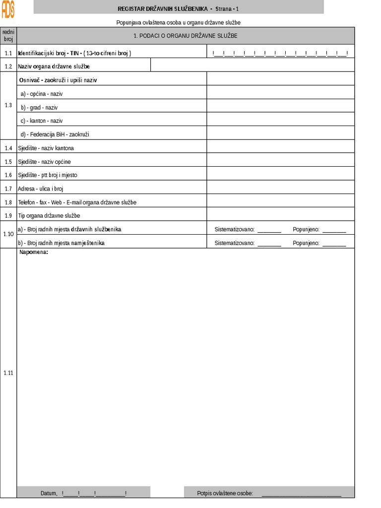 Obrazac Rdsfbih | PDF