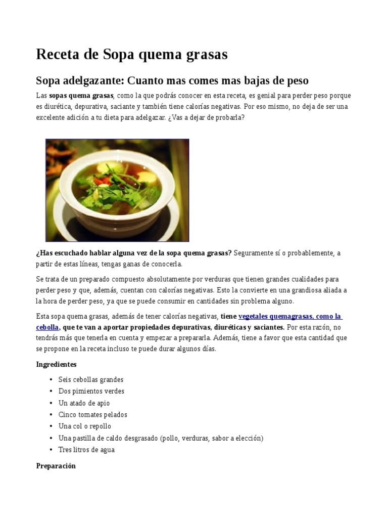 Receta de Sopa Quema Grasas | PDF | Sopa | Apio