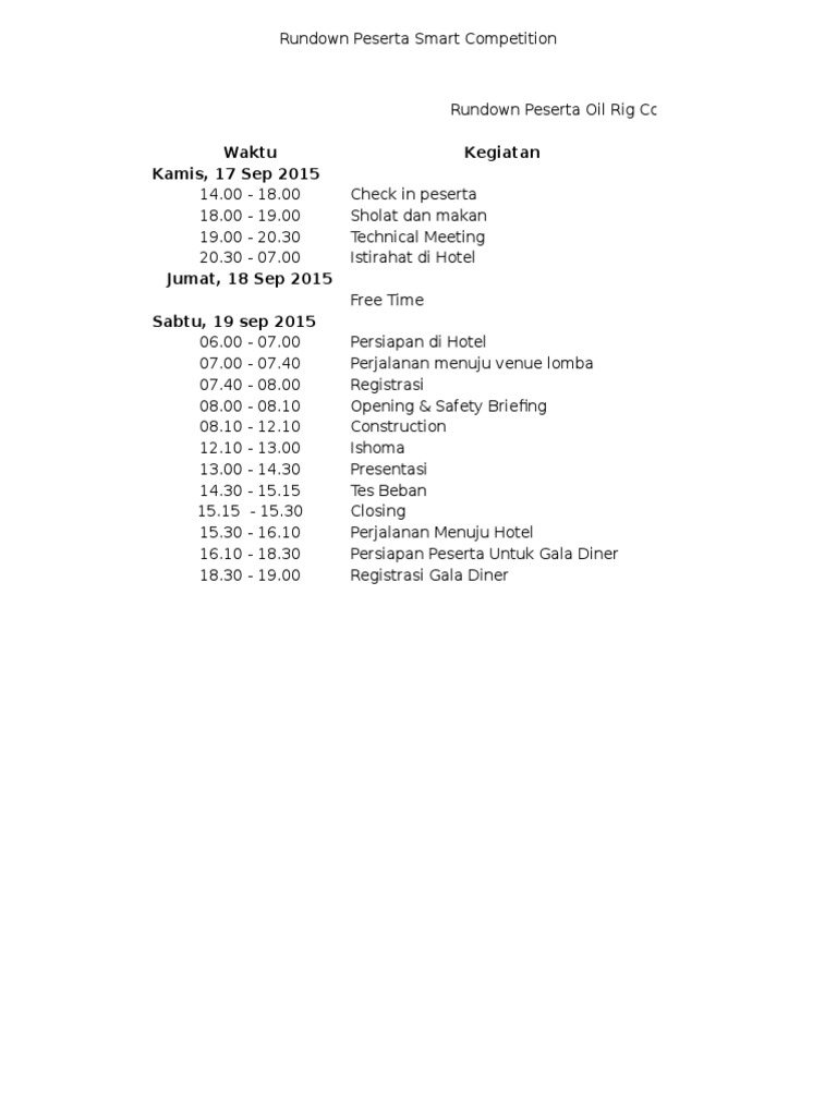 Oil Rig Competition Schedule | PDF | Business | Home & Garden