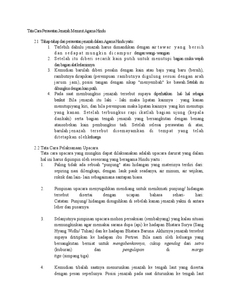 Tata Cara Perawatan Jenazah Menurut Agama Hindu