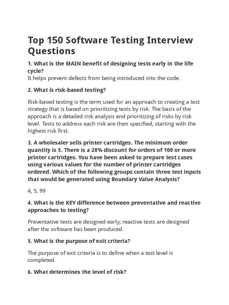 Top 150 Software Testing Interview Questions PDF Software Testing