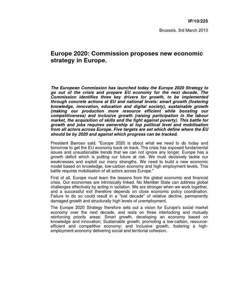 Europe 2020 Strategy for Economic Growth | PDF | European Union ...