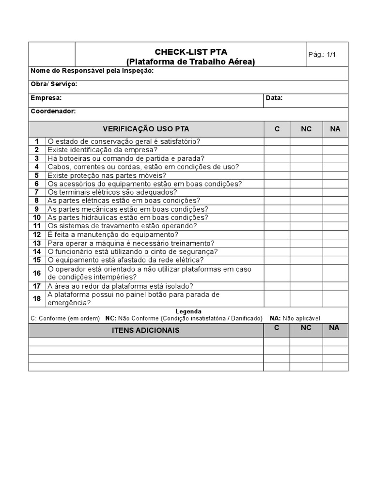 Check-list de Inspeção PTA | PDF