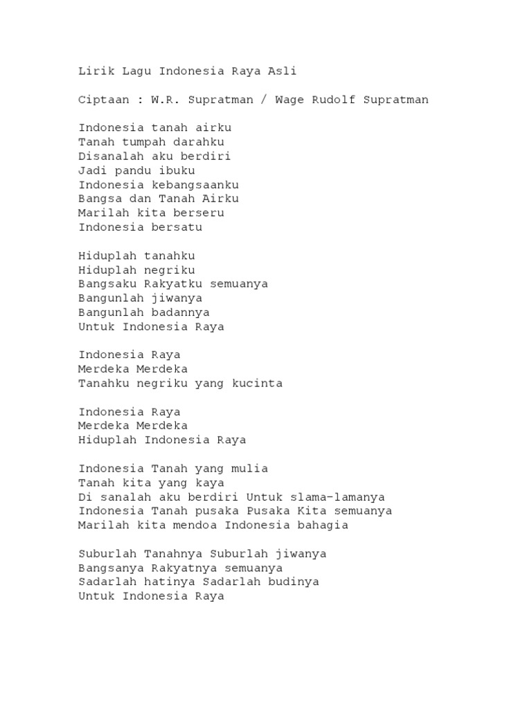 Lirik Lagu Indonesia Raya Asli Pdf