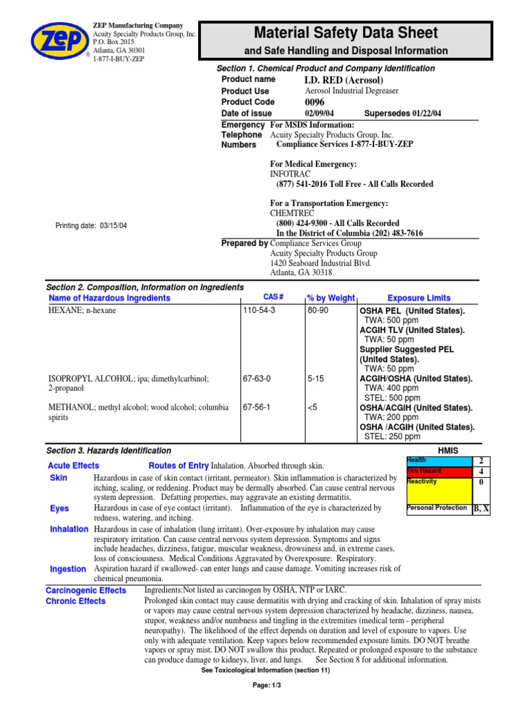 MSDS Degreaser ID Red 650mL (450g) Spray Can Firefighting