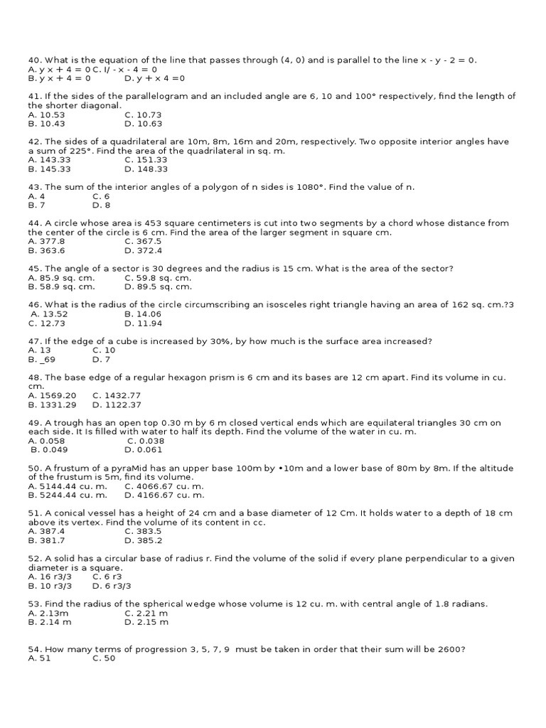 Geometry and Algebra Problem Set | PDF | Area | Triangle