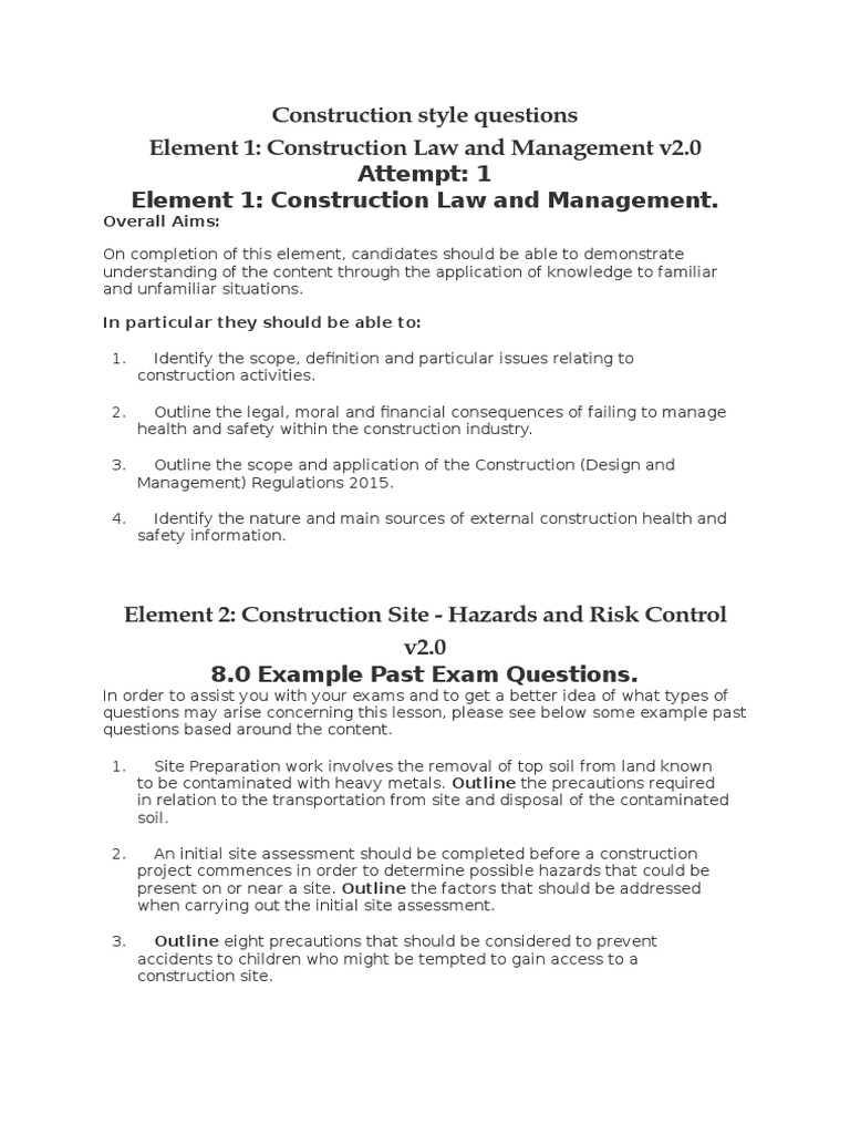 Construction Style Questions PDF Occupational Safety And Health Risk