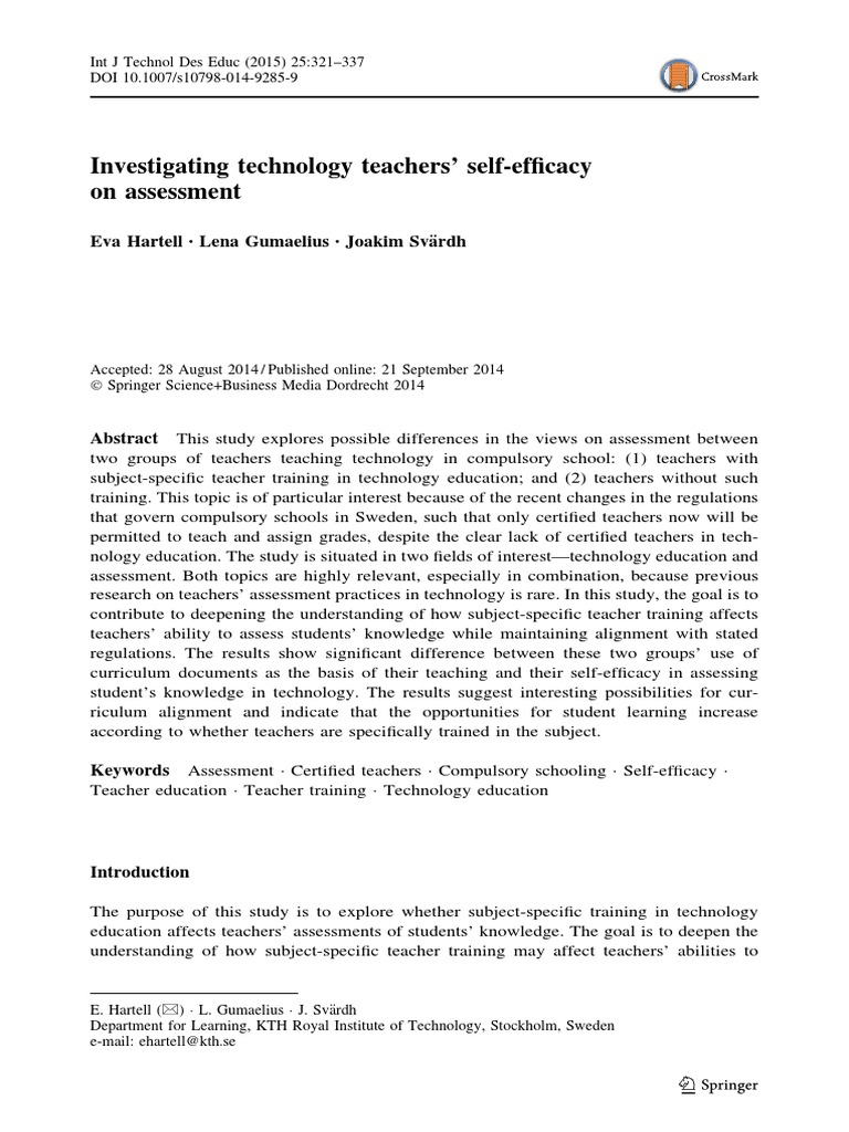 Investigating Technology Teachers Self Efficacy On Assesment | PDF ...