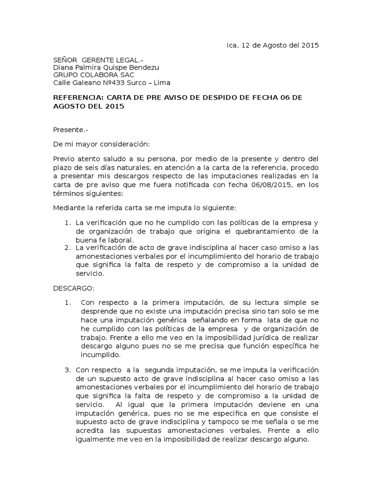 Respuesta A La Carta de Despido