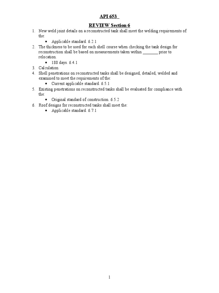 API 653 Review: Reconstructed Tank Standards | PDF
