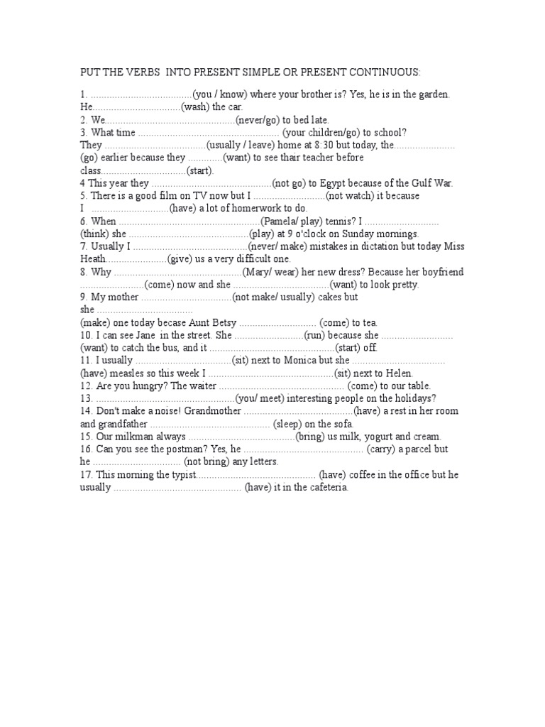 Put Into P Simple o Continuous | PDF | Home & Garden