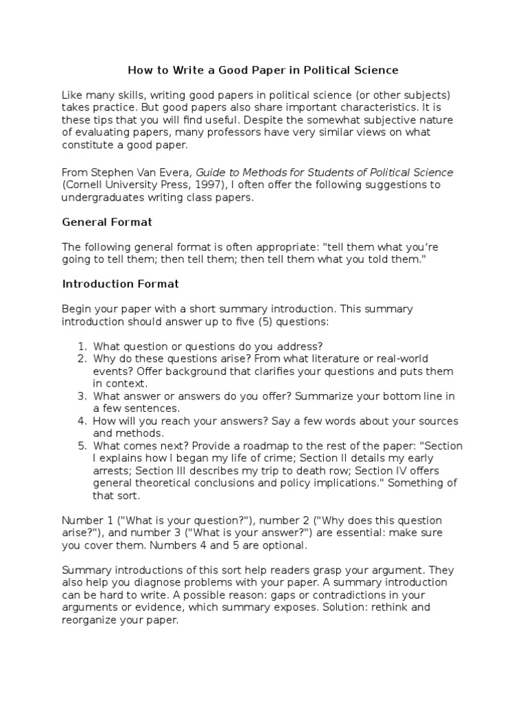 How To Write A Good Paper in Political Science PDF Argument