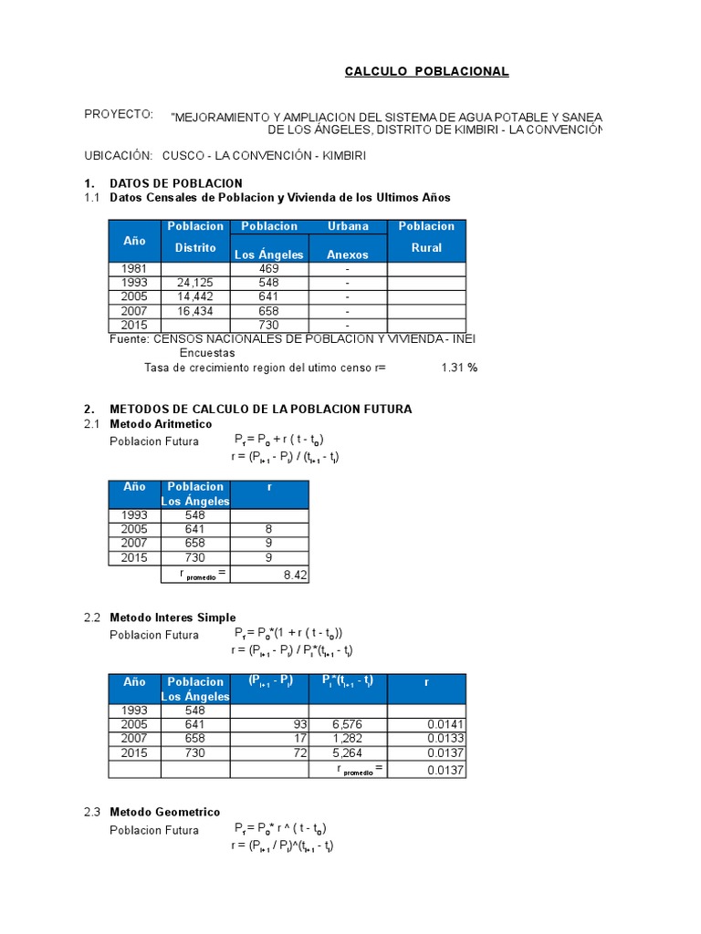 Calculo Poblacional y de Demanda Proyecto Agua Potable | PDF | Ambiente ...