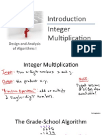 Introduc) On Integer Mul) Plica) On : Design and Analysis of Algorithms I