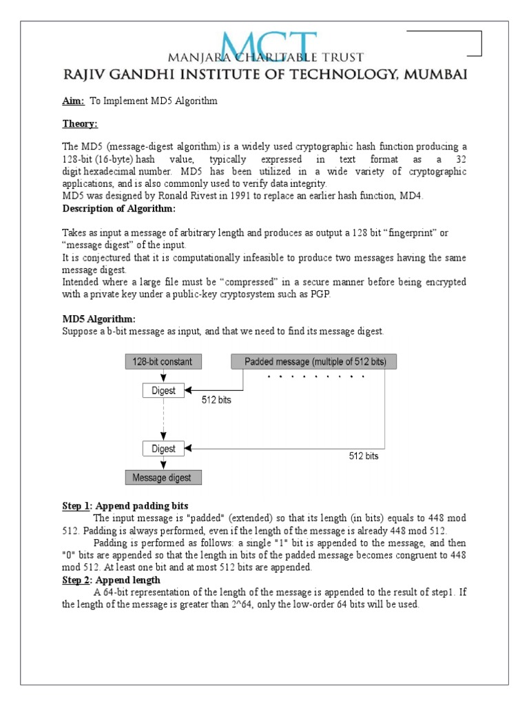 Implement MD5 Algorithm in C | PDF | Cryptography | Computer Security