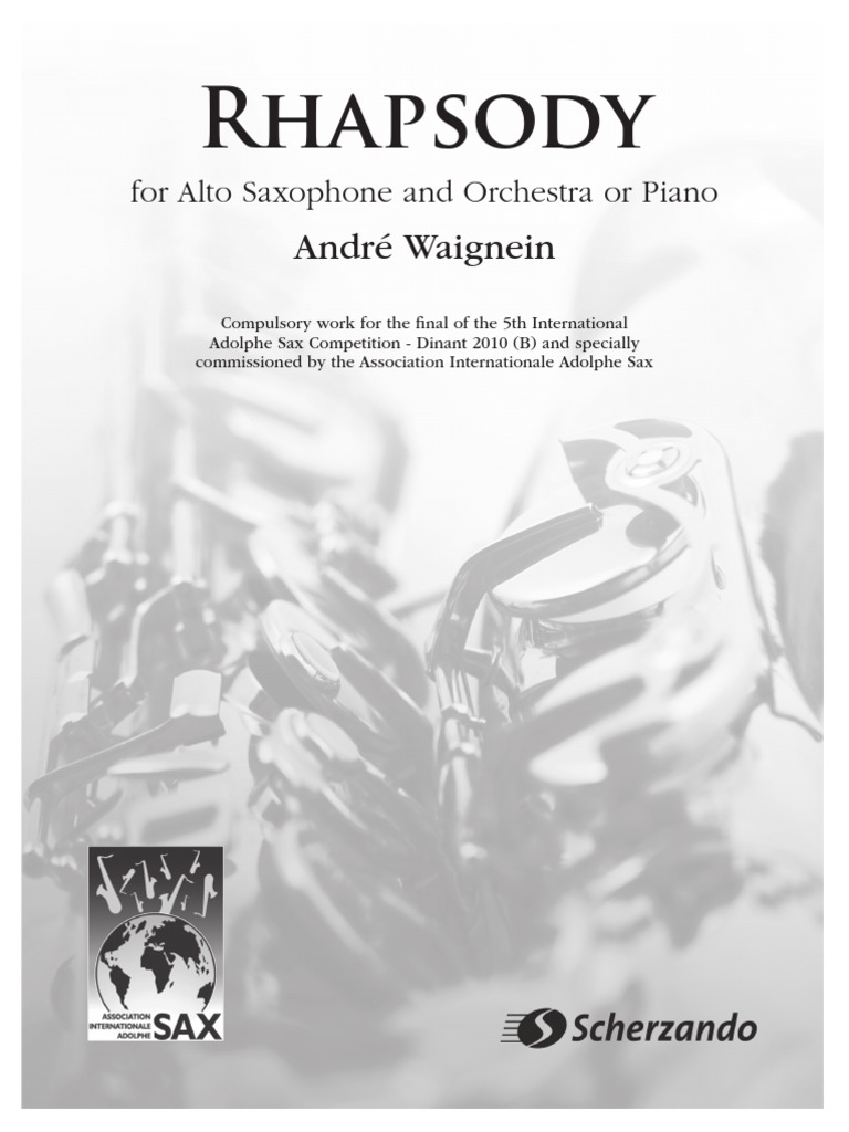Waignein Rhapsody For Alto Saxophone | PDF | Saxophone | Hornbostel Sachs
