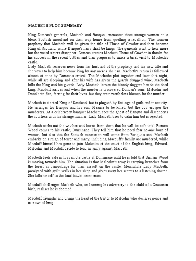 Macbeth plot summary macbeth shakespearean tragedies