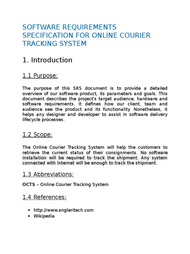 Software Requirements Specification For Online Courier Tracking System