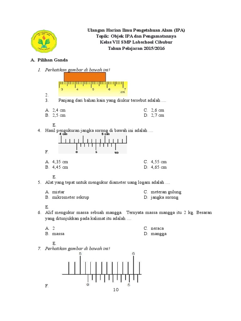 UH IPA Bab 1 Kelas 7 UH Objek IPA Dan Pengamatannya