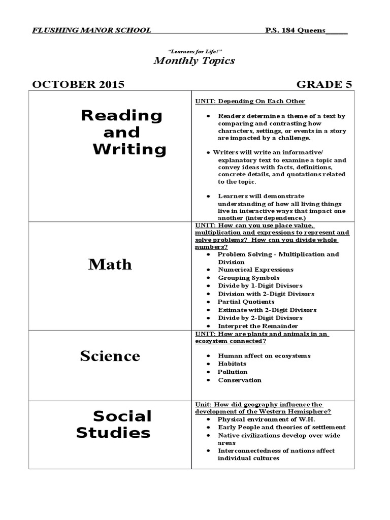 5th Grade October Topics 2015 | PDF | Wellness