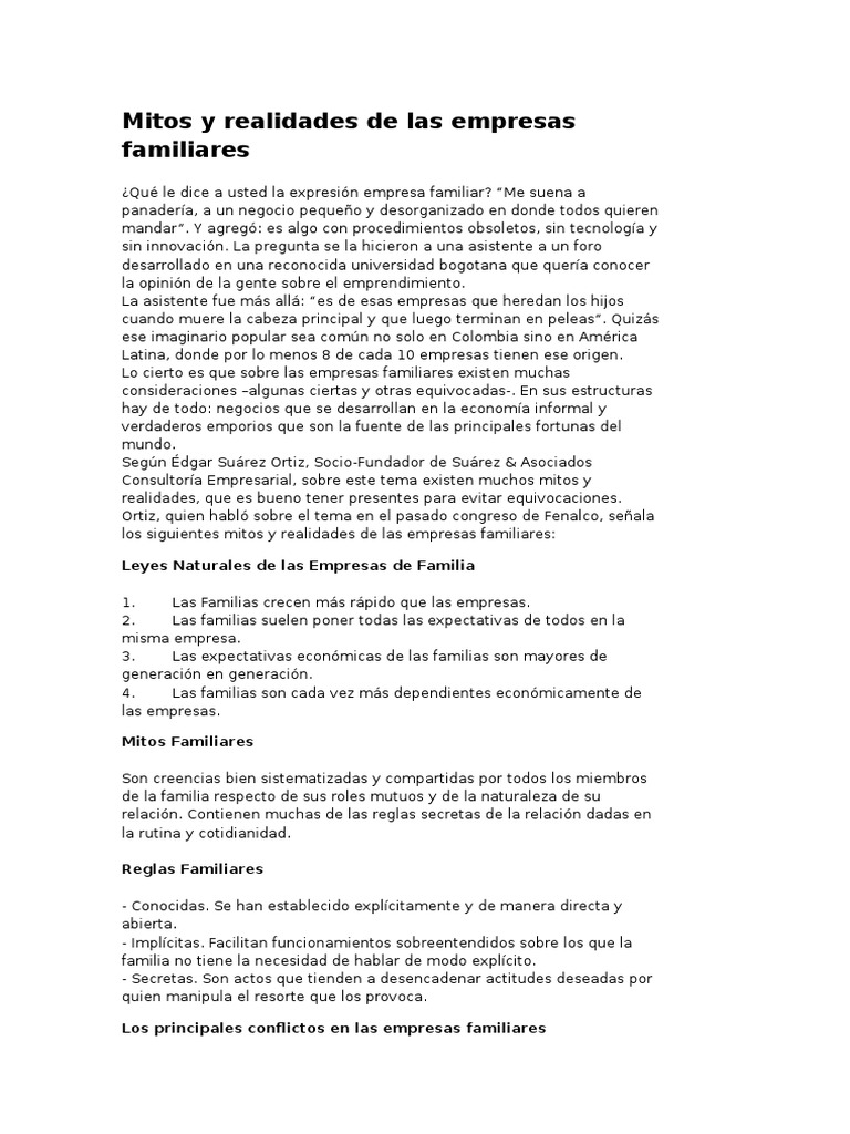 Mitos y Realidades de Empresas Familiares | PDF | Mitología | Innovación