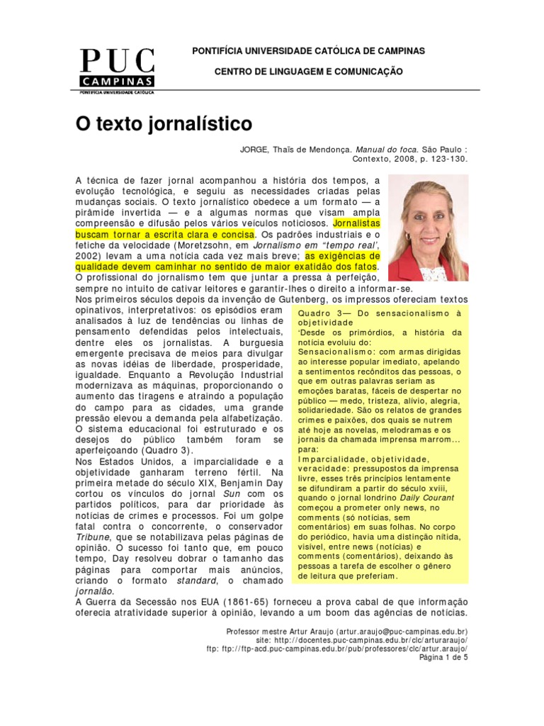 Estrutura e Evolução do Texto Jornalístico | PDF | Jornalismo | Comunicação