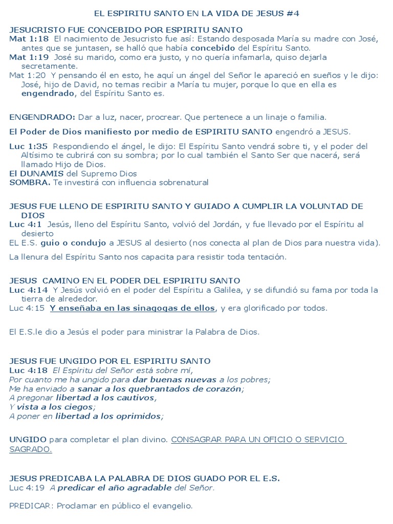 El Espiritu Santo en La Vida de Jesus #4 | PDF | espíritu Santo | Jesús