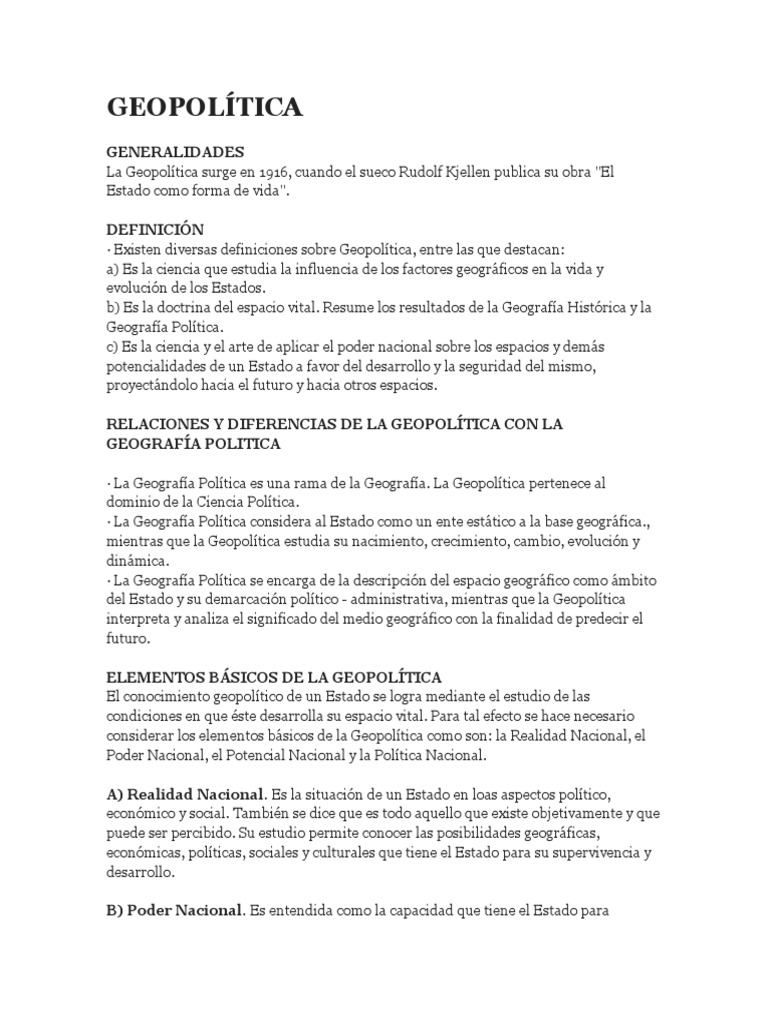 Geopolítica: Definición y Elementos Clave | PDF | Política