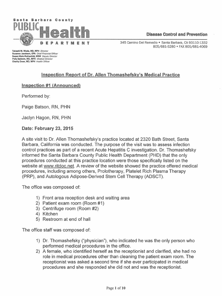 Santa Barbara County Public Health Inspection Report | PDF
