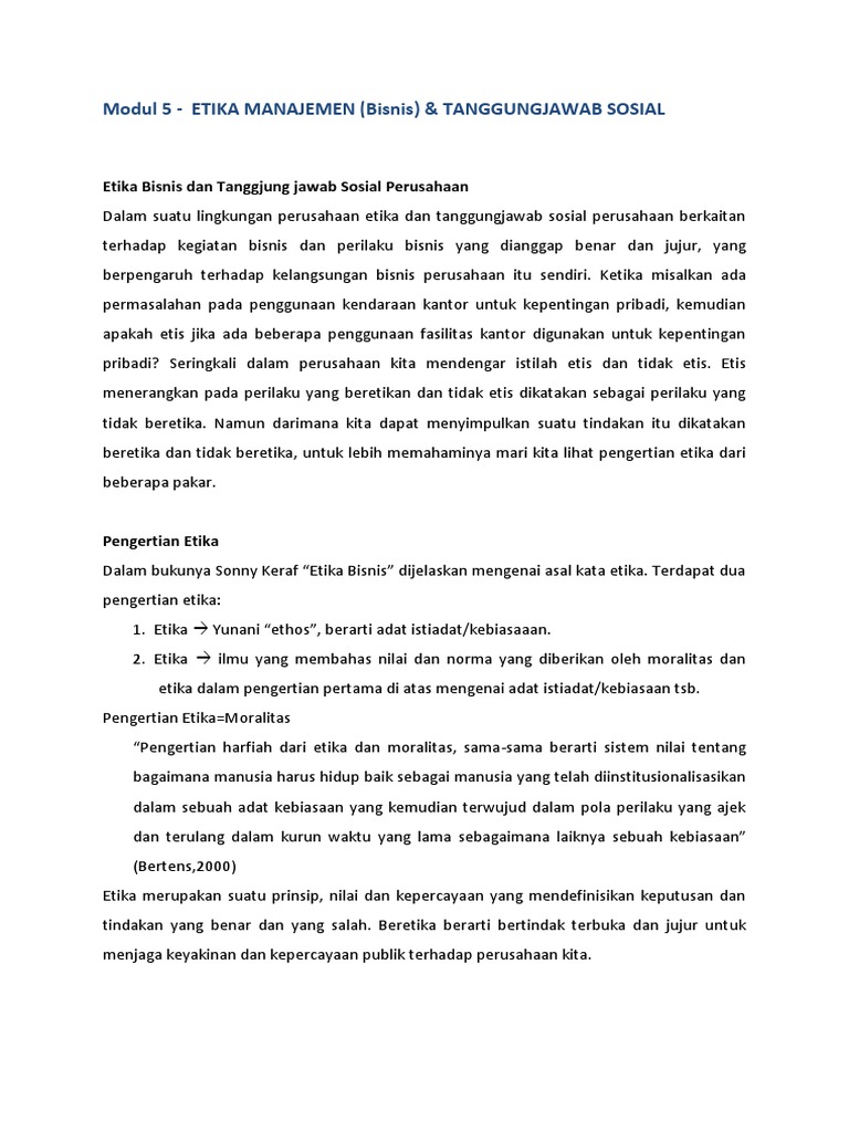 Modul 5 Etika Manajemen Dan Tanggungjawab Sosial