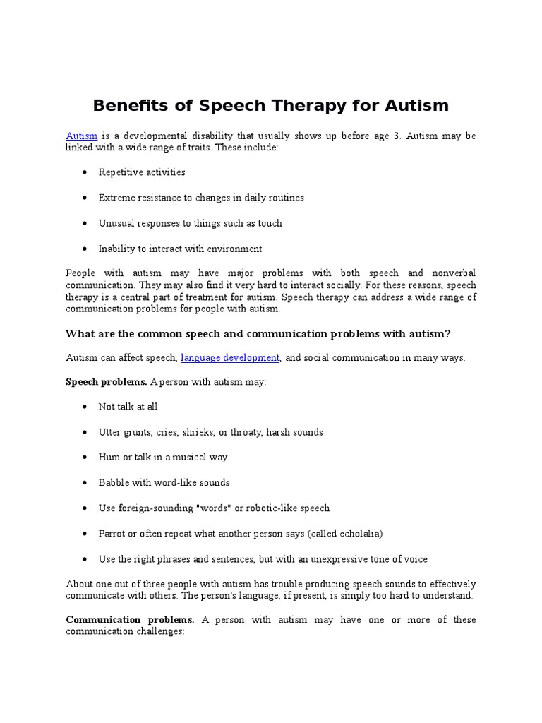 Benefits of Speech Therapy For Autism | PDF | Autism | Speech Language ...