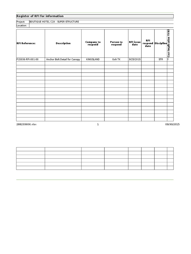 RFI Register for Boutique Hotel Project | PDF | Technology & Engineering