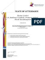 Certificate of Attendance Improving Reading Achievement in Years 4-6 Tarina Scoleri 1