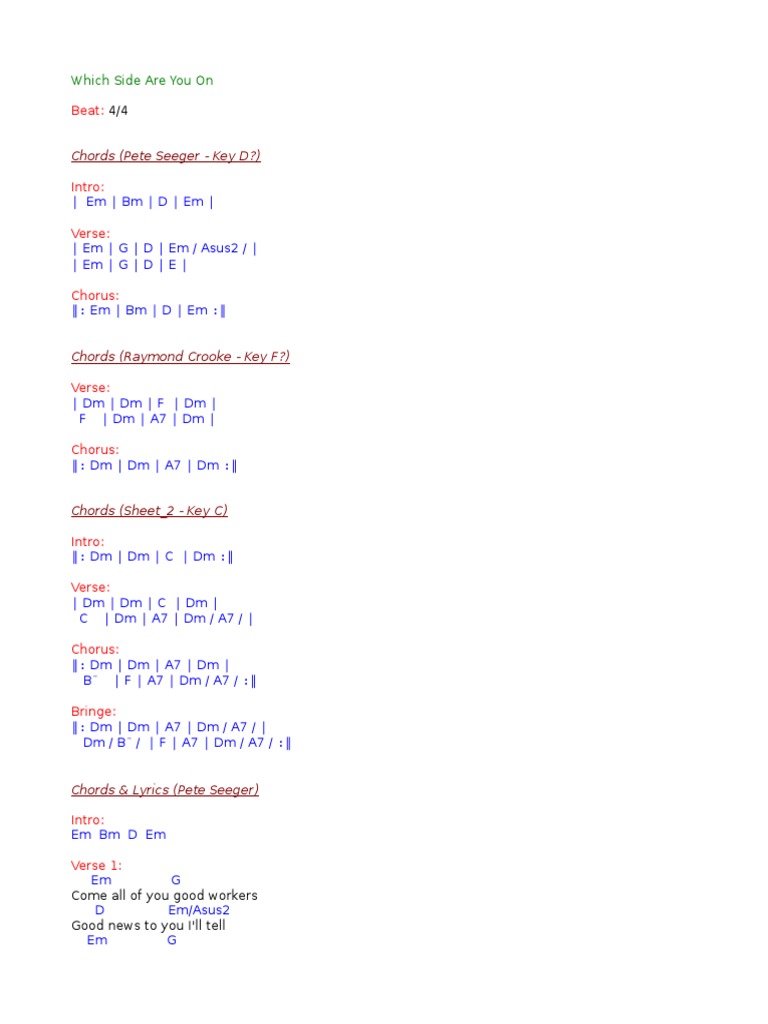 Which Side Are You On Chords Song Structure Vocal Music
