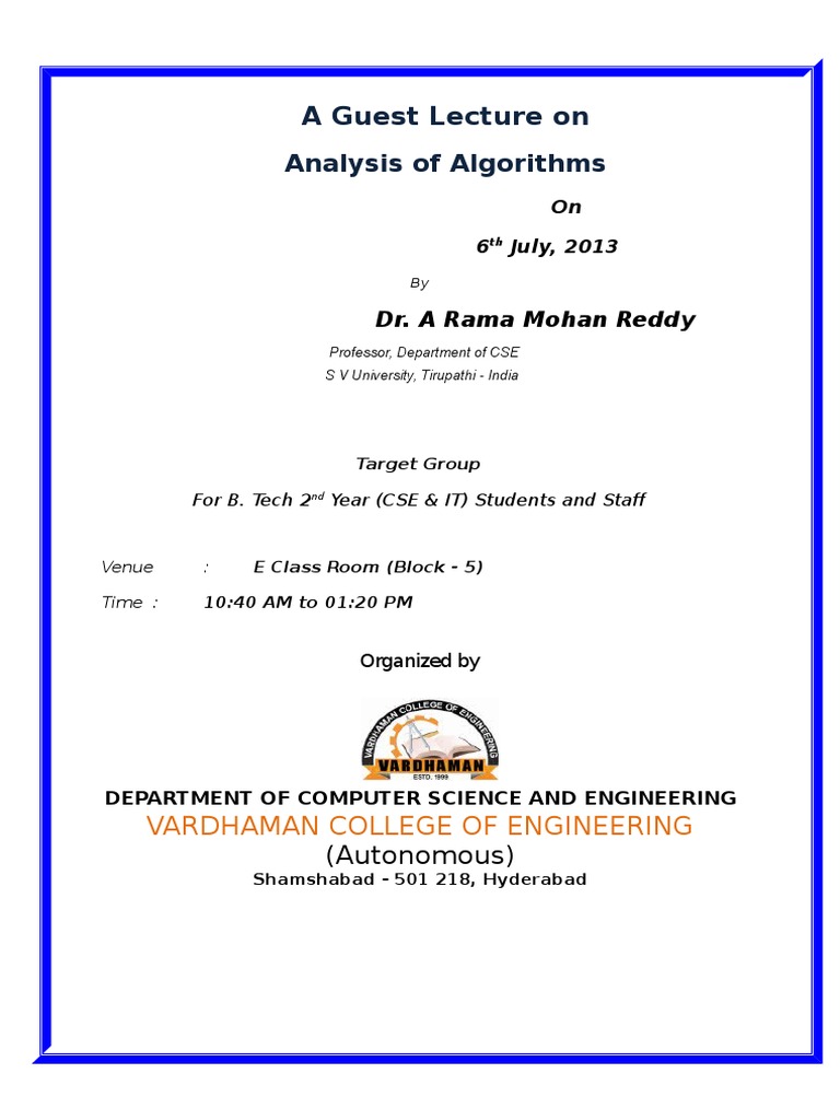 Guest Lecture: Algorithm Analysis | PDF | Computers