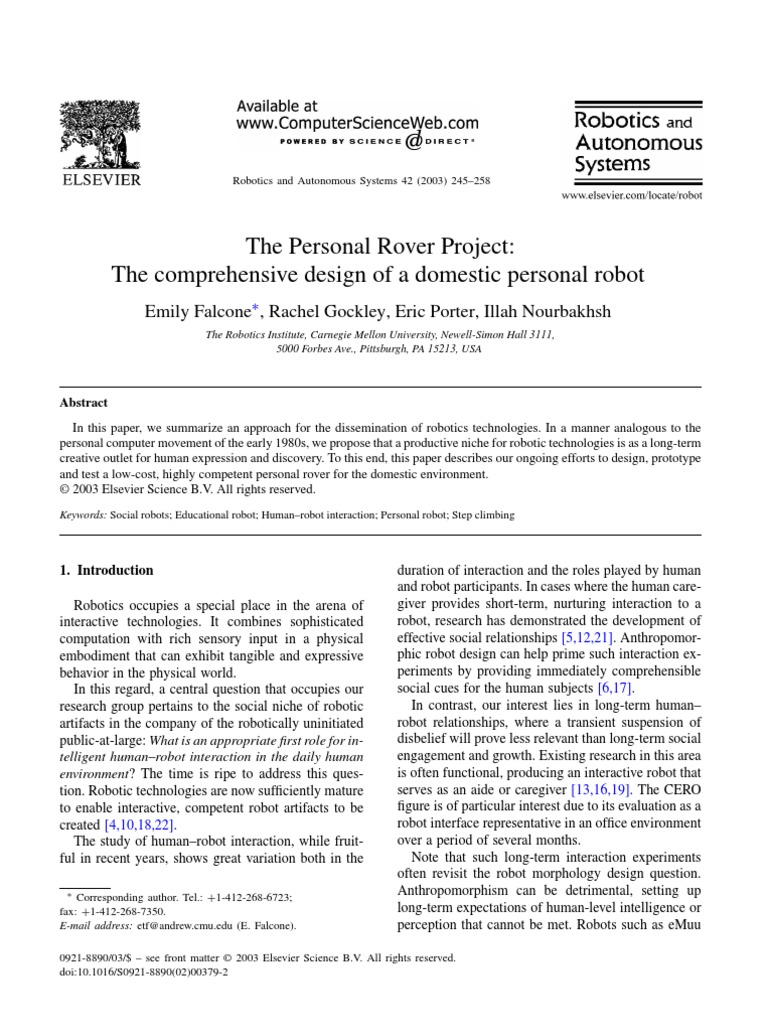 Robotics and Autonomous Systems 42 (2003) 245-258 | PDF | Robotics | Robot