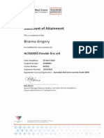 Brianna Gregory First Aid Certificate
