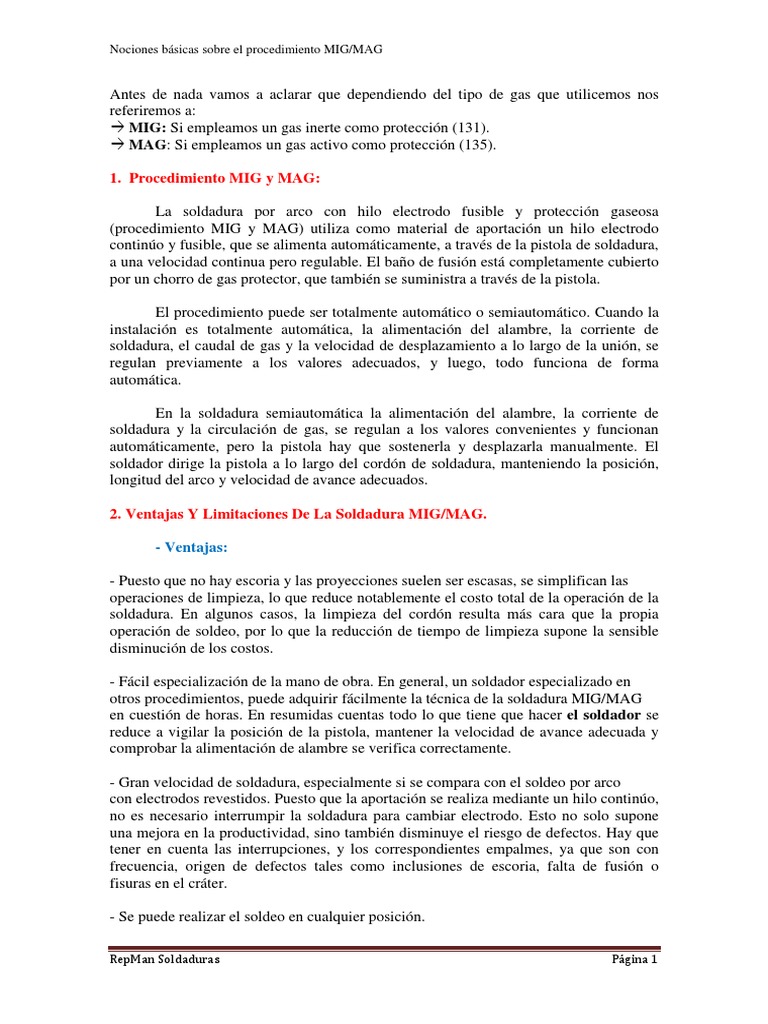 Guía sobre Soldadura MIG/MAG: Ventajas y Equipos | PDF