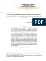 o Papel Social Da Biblioteca Na Mediação Da Leitura e Da Informação Um Estudo Das Ações Da Biblioteca Rachel de Queiroz Em Fortaleza-ce