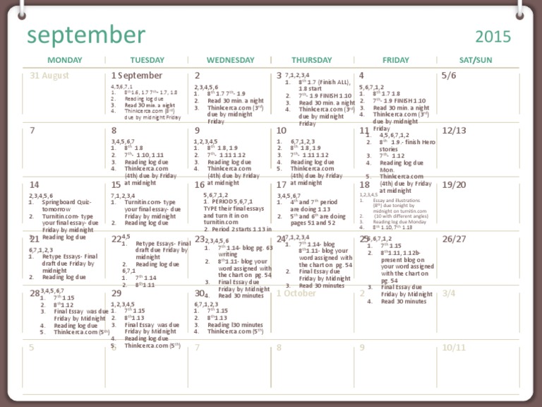 Weekly Homework and Reading Schedule | PDF | Language Arts & Discipline