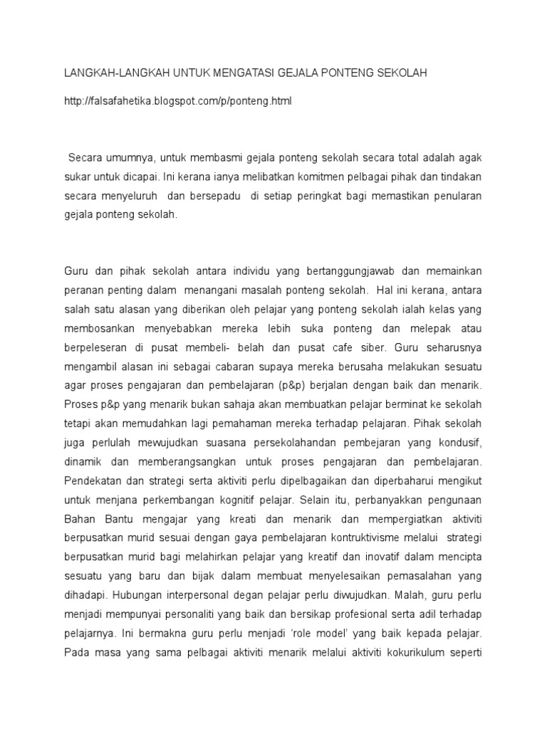 Langkah Atasi Ponteng Sekolah | PDF